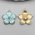 Light blue enamel cherry blossom flower pendant with silver stamen and gold textured back - 27.5x25mm / Pearlescent Blue