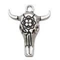 Pendentif tête de taureau vintage en argent oxydé avec gravures pour création de bijoux - Style de Tête de Taureau Standard (18708)