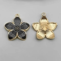 Black enamel flower charm with golden alloy finish for DIY jewelry and earrings - 27.5x25mm / Pearlescent Black