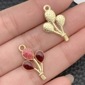 DIY charm pendants with balloon bouquet design in gold and red pink glitter enamel - Red Glitter Balloons (21466) / 23x14mm
