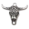Pendentif tête de bison argenté rétro avec motifs tribaux pour bijoux DIY uniques - Tête de Taureau Motif Ethnique (18710)