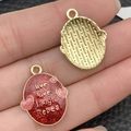 Red glitter alloy oval charm with live love laugh text and pink heart for DIY jewelry - Red Glitter Letter Disc (21468) / 22x17mm