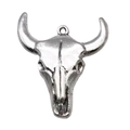 Pendentif crâne de taureau vintage en métal argenté vieilli pour création de colliers - Grande Tête de Taureau Lisse (18711)
