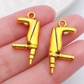 Pair of miniature gold electric drill alloy charms for DIY necklace or keychain making - Impact Drill 12x26mm (20399)