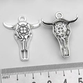 Silver bull head totem charms for DIY jewelry making showing dimensions and texture - Bull Head 26x32mm(18708)