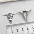 Antique silver ox head totem alloy pendant with tribal engraving for DIY jewelry - Patterned Bull Head 29x25mm(18710)