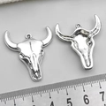 Antique silver bull skull charms with tribal totem design for DIY jewelry making - Smooth Bull Head 30x33mm(18711)
