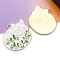 Cartoon fox alloy charm with white enamel floral detail and gold textured reverse side - Curled Fox with Flowers (18897) / 1 Piece/Pack (24x55mm) / Colorful