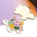 Colorful turtle enamel charm with floral pattern and gold-plated alloy finish - Turtle with Flowers (18896) / 1 Piece/Pack (20x26mm) / Colorful