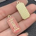 Pink and gold DIY jewelry charm with XOXO enamel lettering for bracelets and necklaces - Pink Glitter XOXO Plate (21489) / 27x12mm