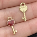 DIY Heart Key Pendant Charms in Red Glitter and Gold Stripe for Jewelry Making - Bright Red Glitter Key (21492) / 16x7mm