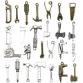Assorted mini metal tool pendants for DIY jewelry and keychains in silver and bronze finish - Mixed 26pcs Tool Set (SN82)