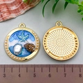 Marine starfish round pendant with gold frame and pearls for DIY jewelry making - Beach Coconut Oil Painting Style (22058)