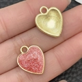 Pink glitter enamel heart pendant with golden metal back for DIY jewelry making - Pink Glitter Heart (21529) / 18x14mm