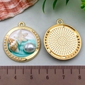 French vintage starfish and seashell enamel pendant with pearls for jewelry making - Conch Starfish Style (22060)