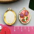 Pink tulip enamel pearl pendant in oval alloy gold finish for DIY jewelry making - Pink Tulip (22067)