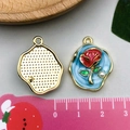 Vintage style red rose pendant with light blue enamel and white faux pearl detail - Lake Blue Gold Speckled White Flower (22075)