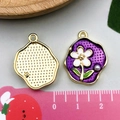 Monet style purple flower pearl pendant charms with golden edges for DIY jewelry making - Purple Blue White Flower (22076)