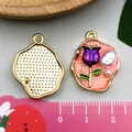 Purple tulip enamel charm with pearls and gold textured back for DIY jewelry making - Light Pink Purple Tulip Pearl (22078)