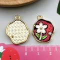 Sweet strawberry themed flower charm with red dots and pearl for DIY jewelry making - Red White Flower (22079)