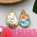 Monet style teardrop charm with blue enamel floral design and pearl for DIY jewelry - Pink Blue Pearl Rose (22104)