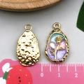 Monet Garden oil painting style pearl pendant with golden rose relief and enamel finish - Purple Green Pearl Rose (22106)