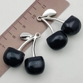 DIY black cherry jewelry pendant with silver alloy stem and translucent resin finish - Transparent Black (19034)