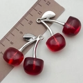 DIY sweet red acrylic cherry pendants with silver alloy leaves for jewelry making - Transparent Deep Red (19035)