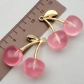 Translucent pink resin cherry pendant with golden metal stem and ring for DIY jewelry - Gold Tone (21376) / Transparent Pink (21376)