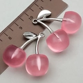 DIY sweet translucent pink cherry acrylic pendant with silver metal stem for jewelry making - Silver Tone (21377) / Transparent Pink (21377)