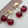 DIY cherry pendant with gold leaves and dark red resin fruit for jewelry making - Red Acrylic (22863)
