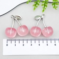Pink translucent resin cherry pendants with silver metal leaves and glitter for DIY jewelry - Silver Tone (23241) / Transparent Glitter Pink (23241)