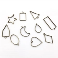 Set of 10 assorted geometric bronze alloy pendant frames for DIY jewelry crafts - Antique Bronze Geometric Frame Set (HK388)