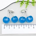 Blue glitter cherry pendant charms with silver leaf detail for DIY jewelry making - Silver Tone (23238) / Lake Blue (23238)