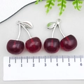 Translucent dark red resin cherry pendant with silver metal leaf for DIY jewelry making - Silver Tone (23242) / Transparent Red (23242)