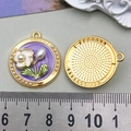 Vintage Monet style purple enamel flower pendant with pearl accents and golden back - 28x24mm / Purple Flower (22098)