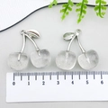 DIY cherry pendant charm with silver glitter resin and metal leaves on a scale - Silver Tone (23240) / Transparent White (23240)
