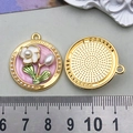 Pink enamel flower pendant with pearl border and golden frame for DIY jewelry making - 28x24mm / Pink Flower Pearl (22099)