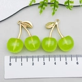 Translucent green resin cherry pendant with golden leaf detail for DIY jewelry making - KC Gold Tone (23235) / Transparent Green (23235)