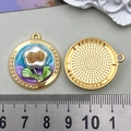 Vintage French enamel flower pendant in white and gold with faux pearl edges - 28x24mm / Blue Purple Pearl Leaf (22100)