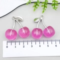 Pink crystal cherry charms with silver alloy stems and leaves for DIY jewelry making - Silver Tone (23239) / Transparent Rose Pink (23239)
