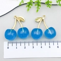 Blue translucent crystal cherry pendants with gold leaf for DIY jewelry making - KC Gold Tone (23233) / Transparent Lake Blue (23233)