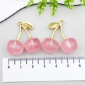 Pink translucent cherry pendant with glitter and gold metal stem for DIY jewelry making - KC Gold Tone (23145) / Transparent Pink (23145)