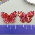 Pair of baroque butterfly resin charms in translucent red and iridescent pink for DIY - Red Iridescent Acrylic Butterfly
