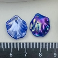 Iridescent purple shell flower petal charms for DIY jewelry making with ruler for size - AB Iridescent Dark Blue