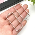 Silver rectangular metal open bezel charms for DIY jewelry making and resin crafts - 20x45mm / White K Rectangular Frame (10476)