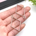 Silver diamond-shaped alloy frame pendants for DIY jewelry making, set of two - 25x40mm / White K Rhombus Frame (10481)