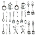 Antik-silberne Küchenutensilien-Anhänger-Set mit Pfannen und Besteck für DIY-Schmuck - Gemischter Geschirrstil