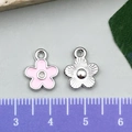 Rosa Emaille Blumen und Silberlegierung Anhänger für DIY Schmuck mit Lineal - Rosa Blume (21868) / 10x13mm