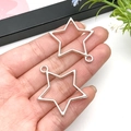 Star shaped hollow silver metal pendant with hanging loop for DIY jewelry making - 32x32mm / White K Star Shape Frame (10483)